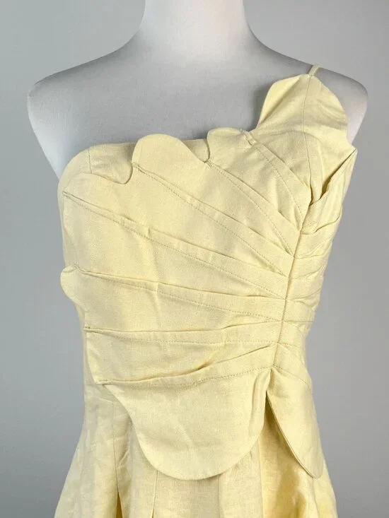 NWOT Farm Rio Lea One Shoulder Off-White Linen Blend Mini Dress Size M 3D Petal - Picture 8 of 16